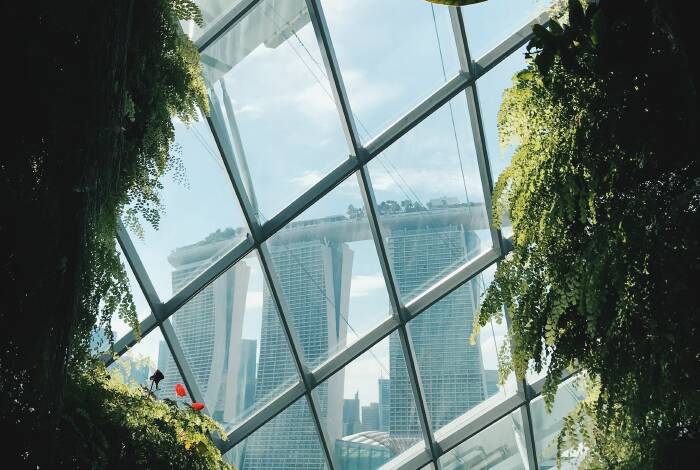 Ein Blick aus dem Cloud Forest auf das Marina Bay Sands | Unsplash: Gigi